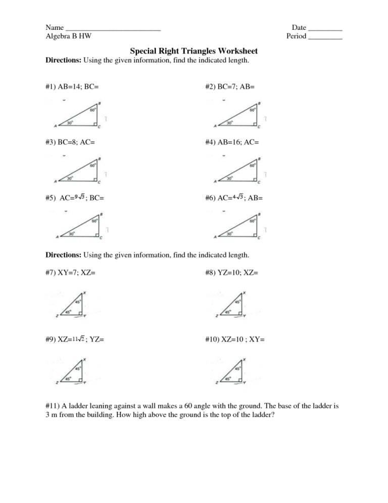 Right Triangle Trigonometry Worksheet Answer Key