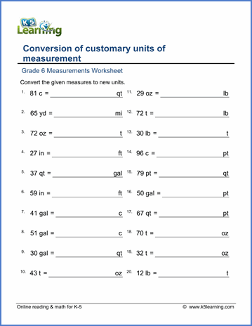 Measurement Worksheets Grade 6