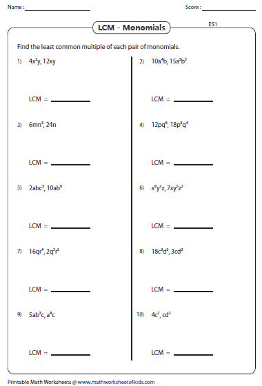 Gcf Worksheets 6th Grade