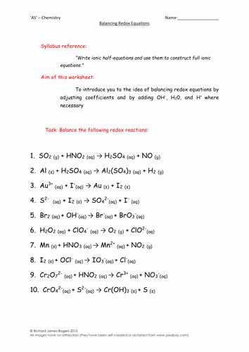 Redox Reactions Worksheet Answers