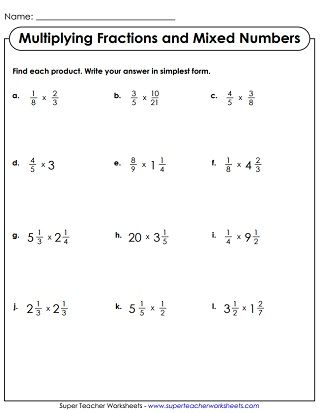 Multiplying Fractions And Mixed Numbers Worksheet