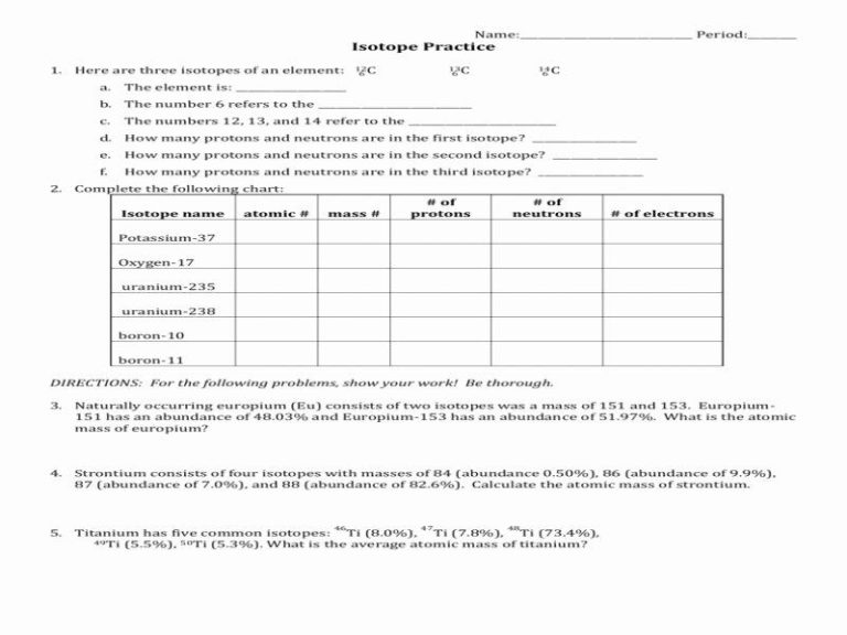 Isotopes Worksheet Answer Key