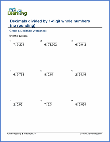 Long Division Problems With Decimals