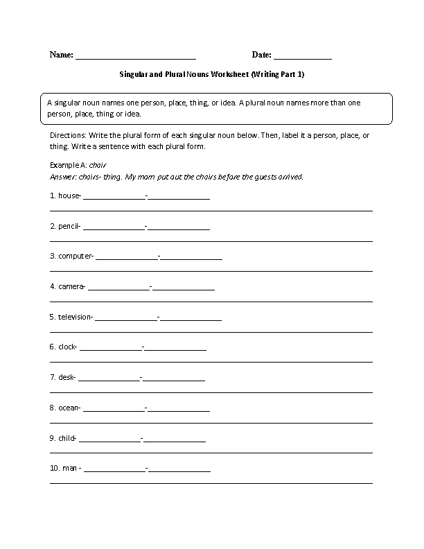 Singular And Plural Sentences Worksheets