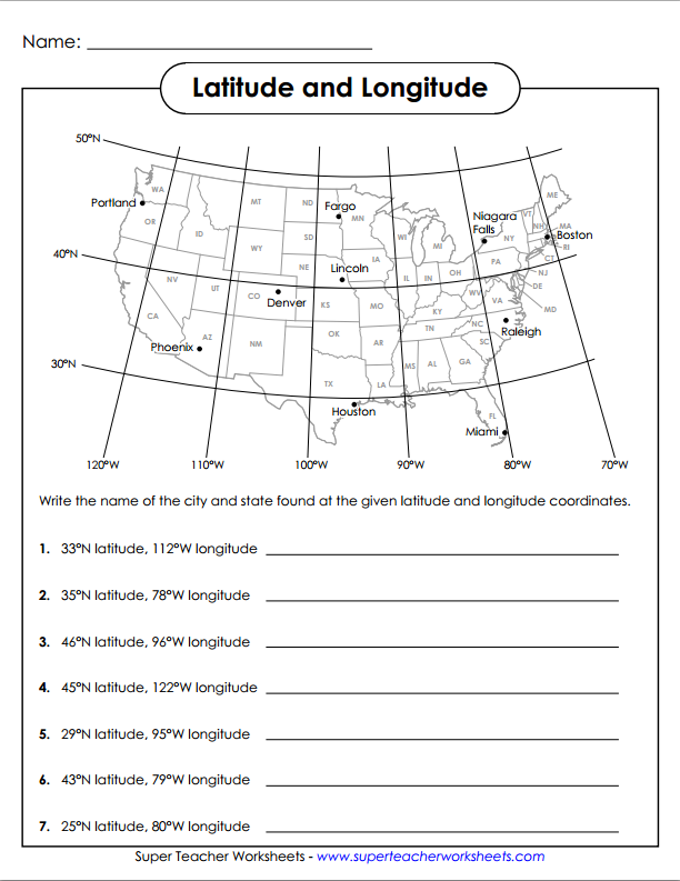 Latitude And Longitude Worksheets 7th Grade