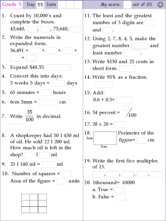 Mental Maths For Class 3 Worksheets