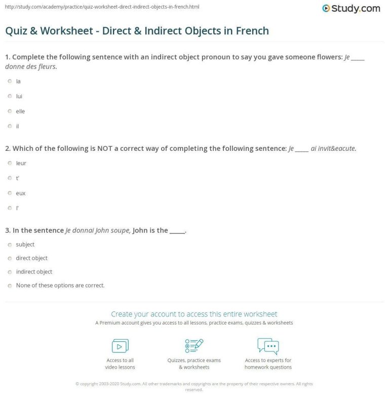 Indirect Object Pronouns Spanish Worksheet Answers