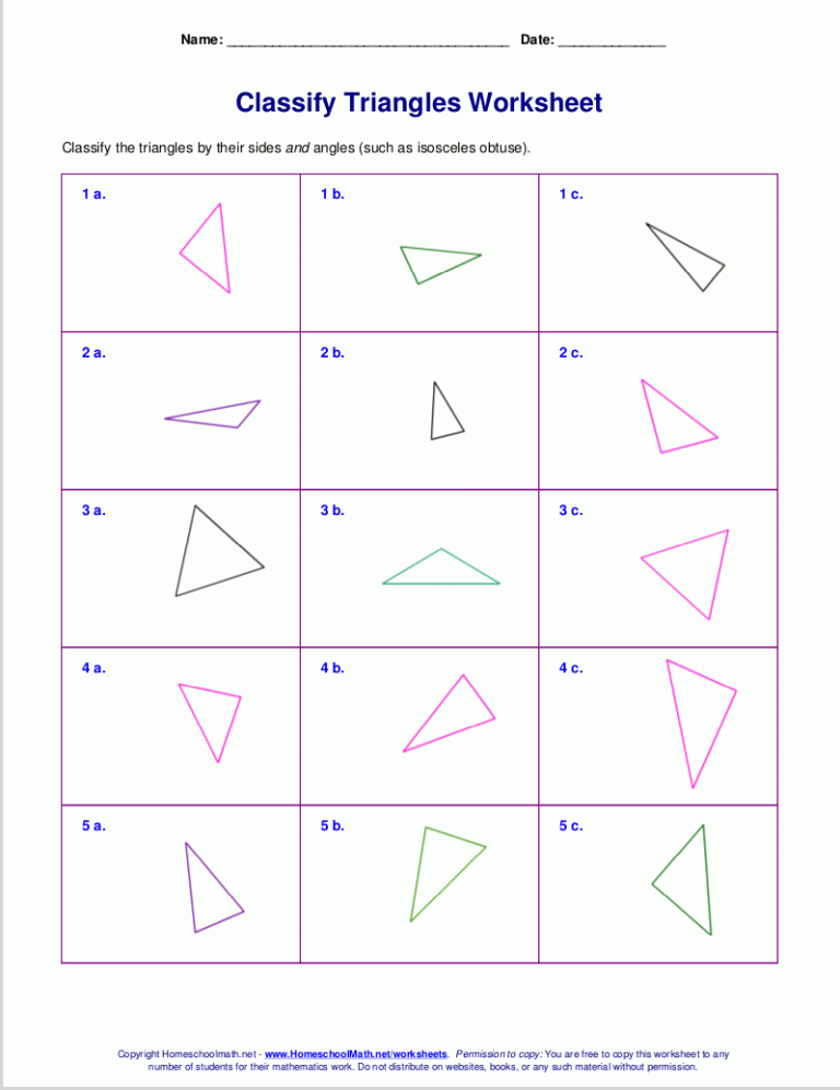 Types Of Triangles Worksheet Pdf