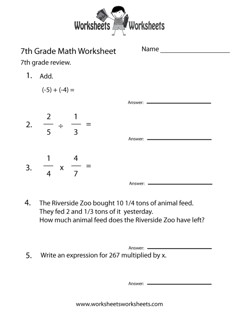 7th Grade Math Worksheets Free