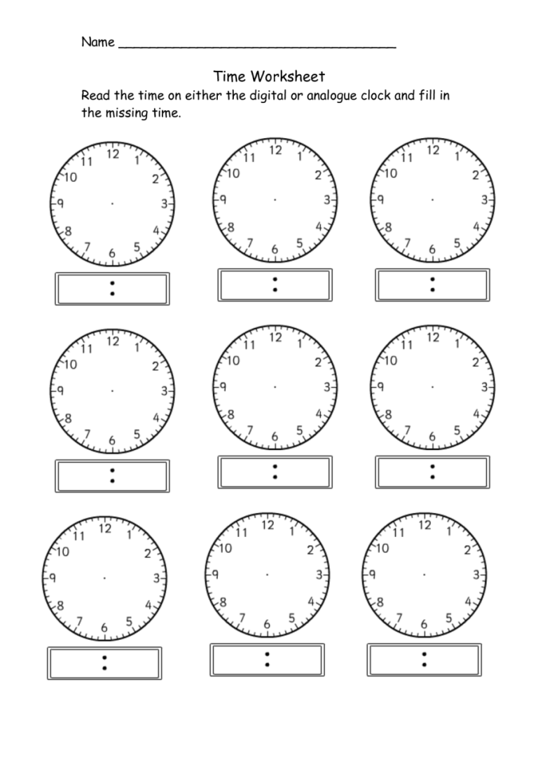 Clock Worksheets For Kindergarten