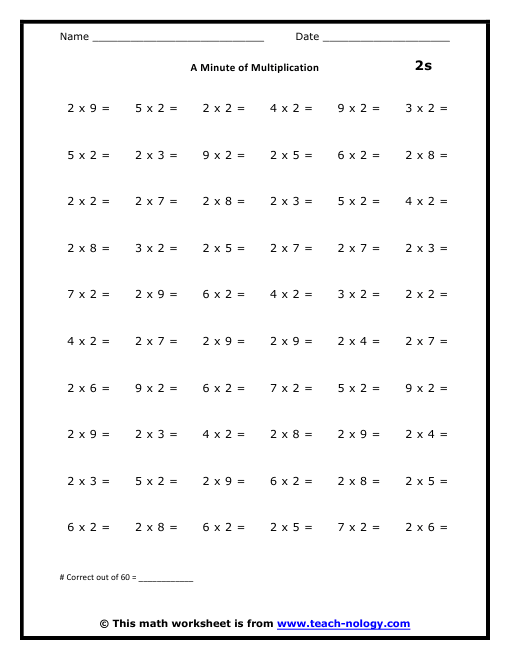 Multiplication Drills 2s