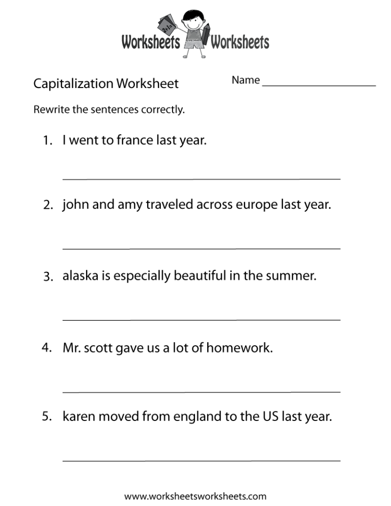 Capitalization Worksheets For Grade 1