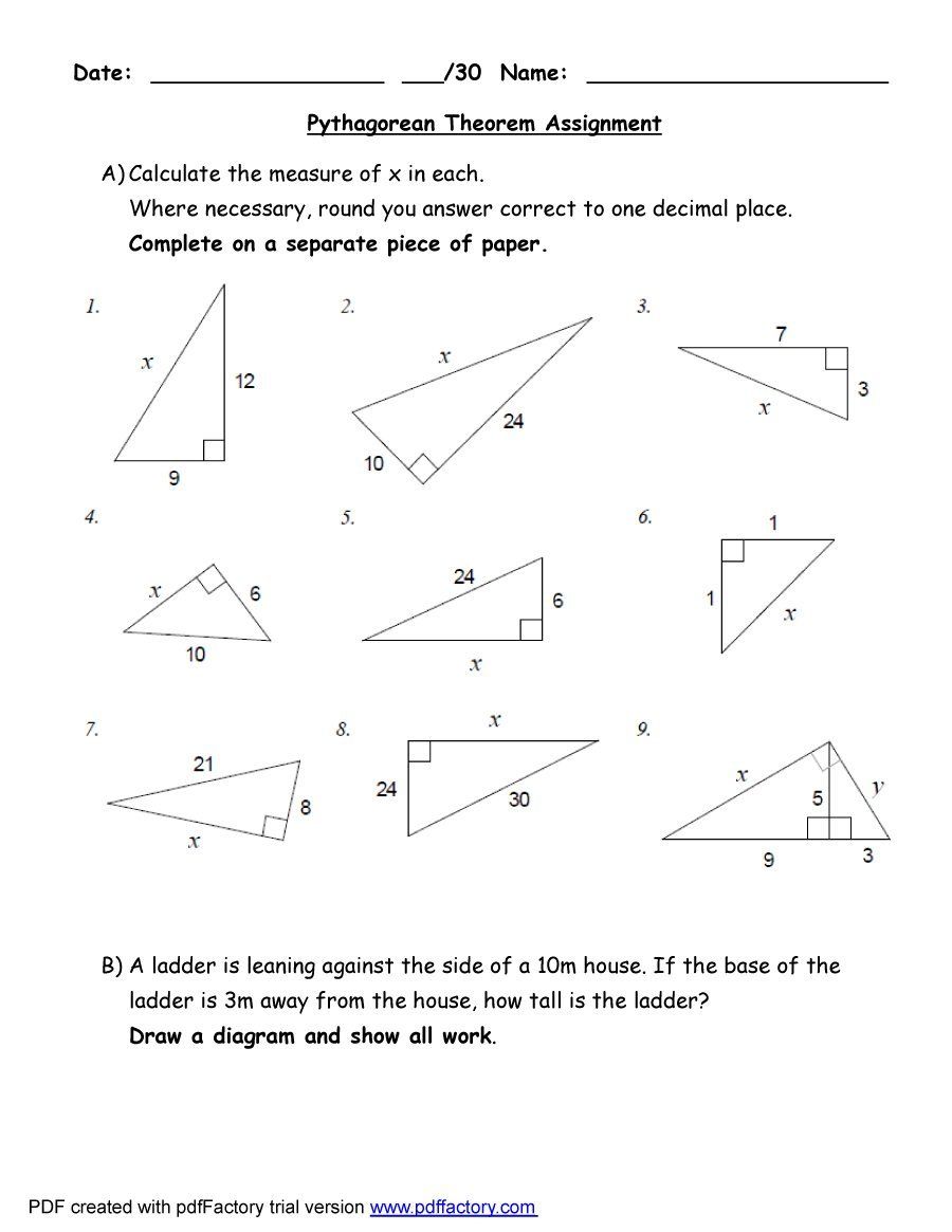 Pythagorean Theorem Worksheets Grade 9