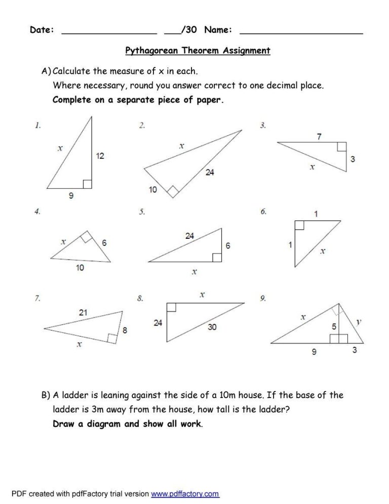 Pythagorean Theorem Worksheet Answer Key