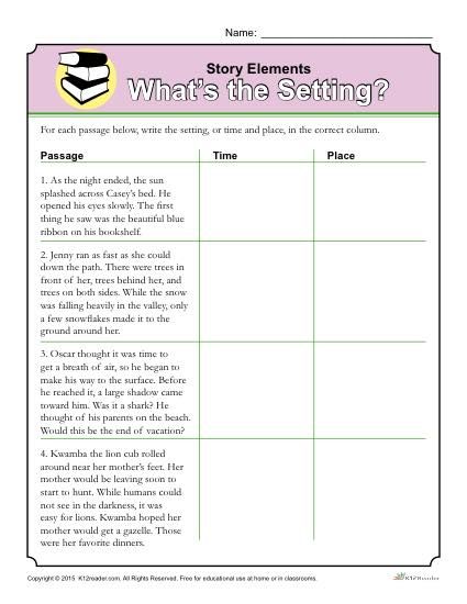 Elements Of A Story Worksheet 6th Grade