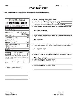 Reading Food Labels Worksheet