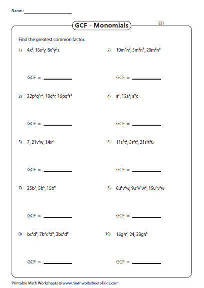 Algebra Factoring Practice Worksheet