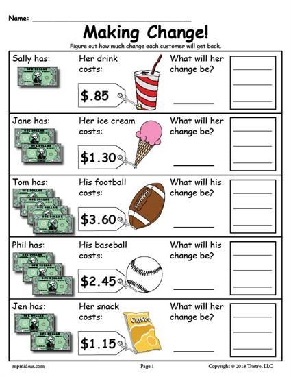 Making Change Worksheets Australia