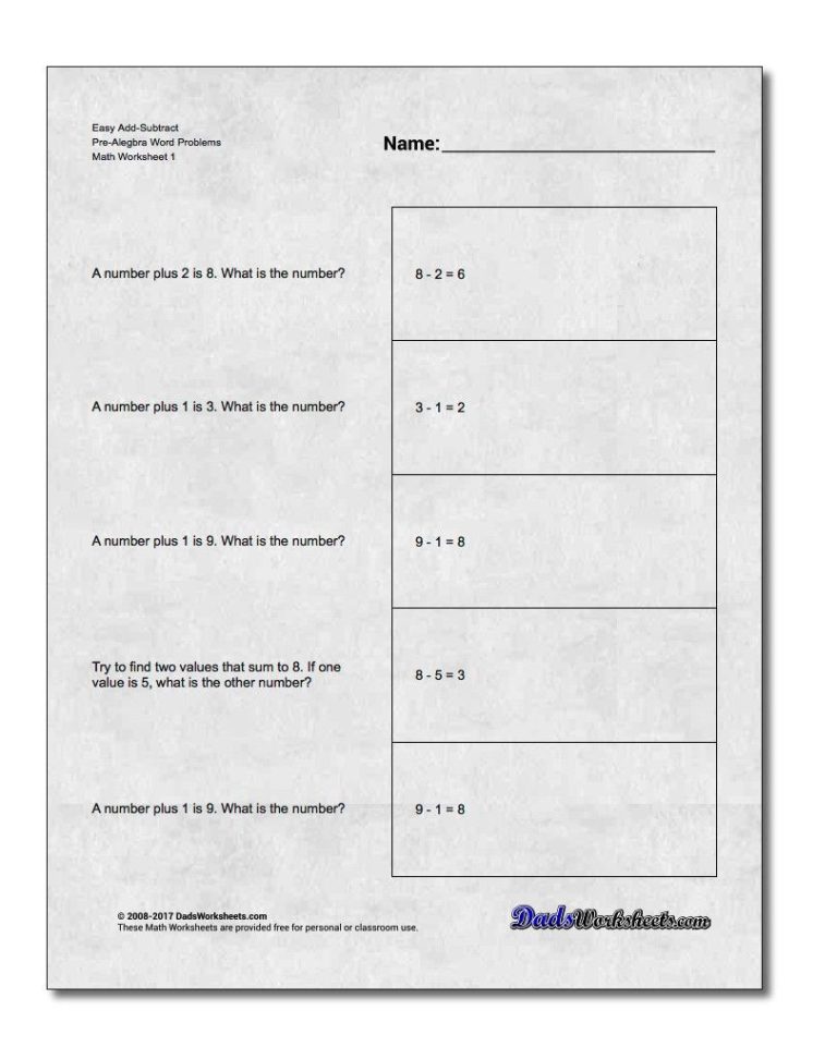 Algebra Word Problems Worksheet With Answers