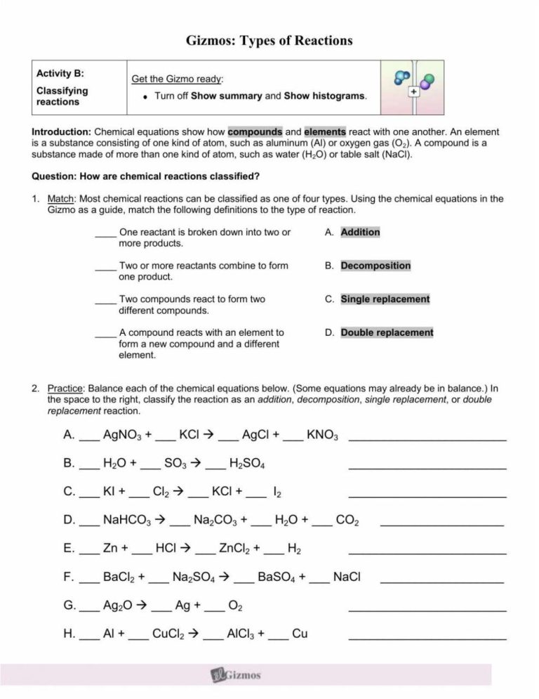 Answer Single Replacement Reaction Worksheet