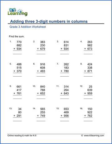 Three Digit Addition Worksheets