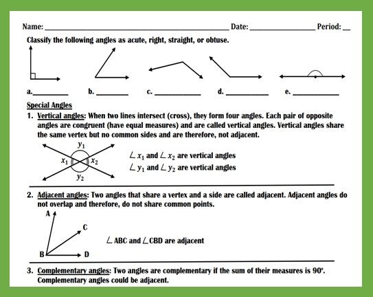 Adjacent And Vertical Angles Worksheet