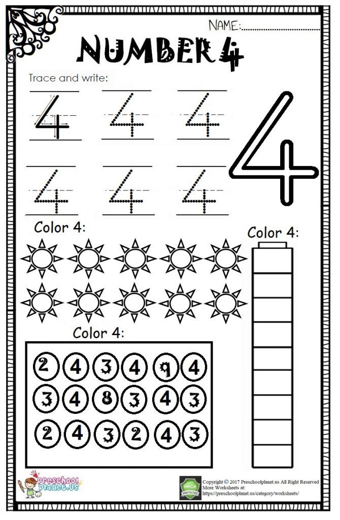 Number 4 Worksheets For Kindergarten