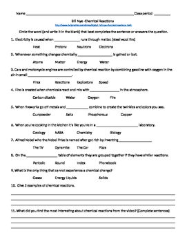 Chemical Reactions Worksheet Year 8