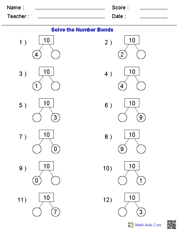 Number Bonds Worksheets 3rd Grade