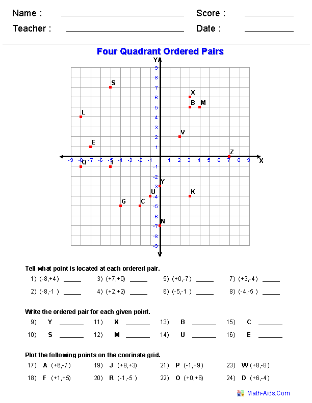 Ordered Pairs Worksheet Answer Key