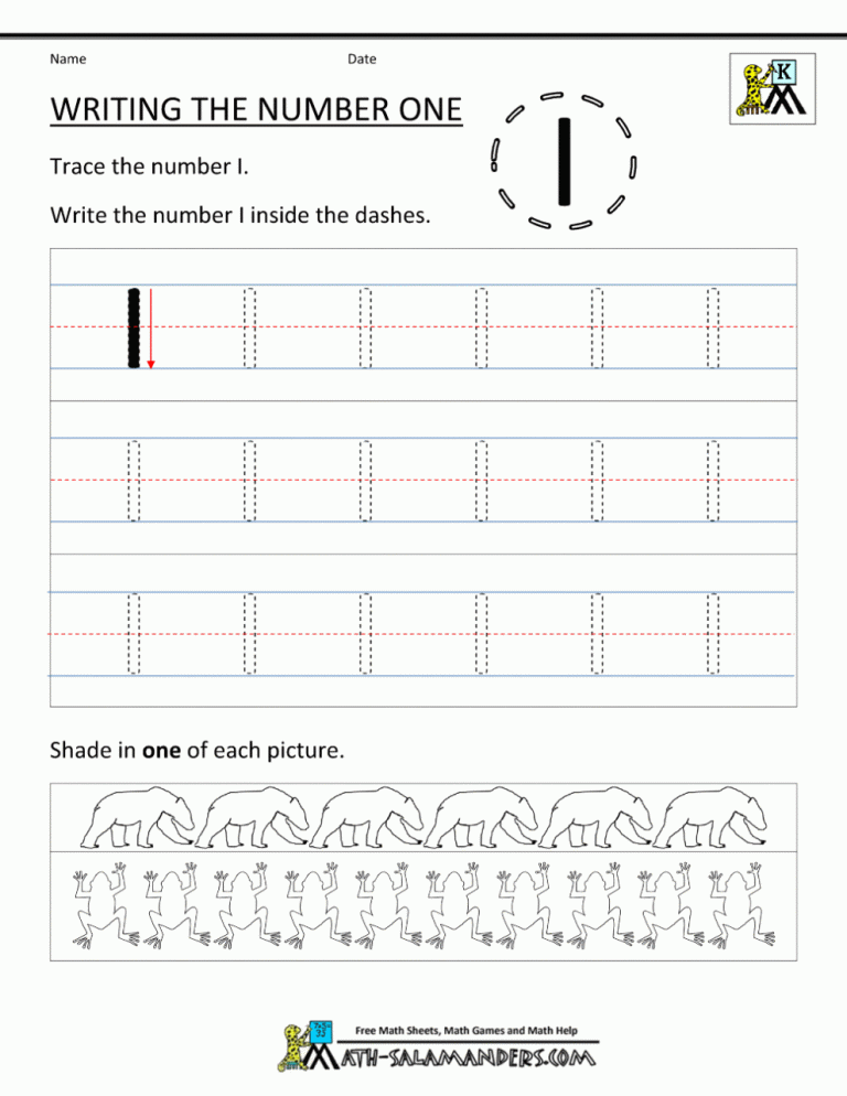 Number 1 Worksheets For Kindergarten