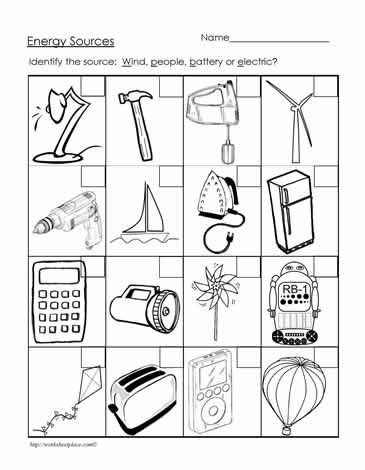 Energy Worksheet For Kids