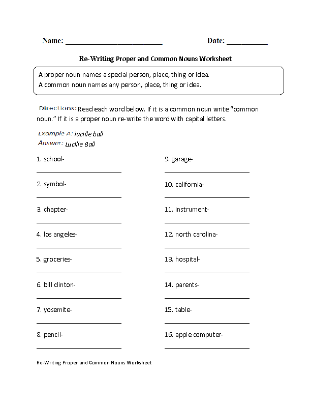 Proper Nouns Worksheet Grade 3