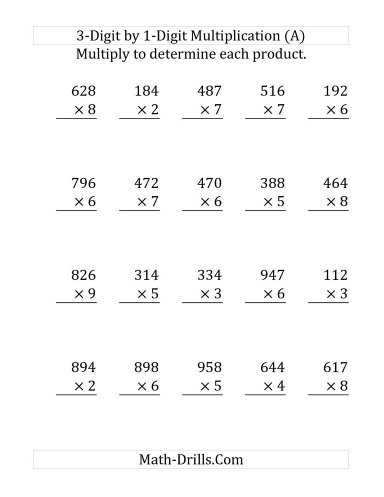 Long Multiplication Worksheets With Answers