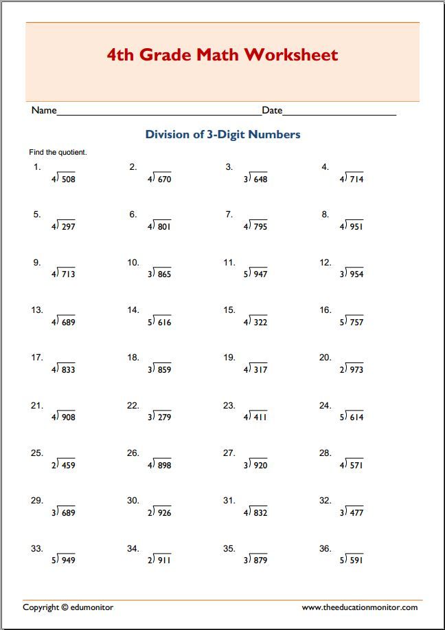 Long Division Problems For 4th Graders