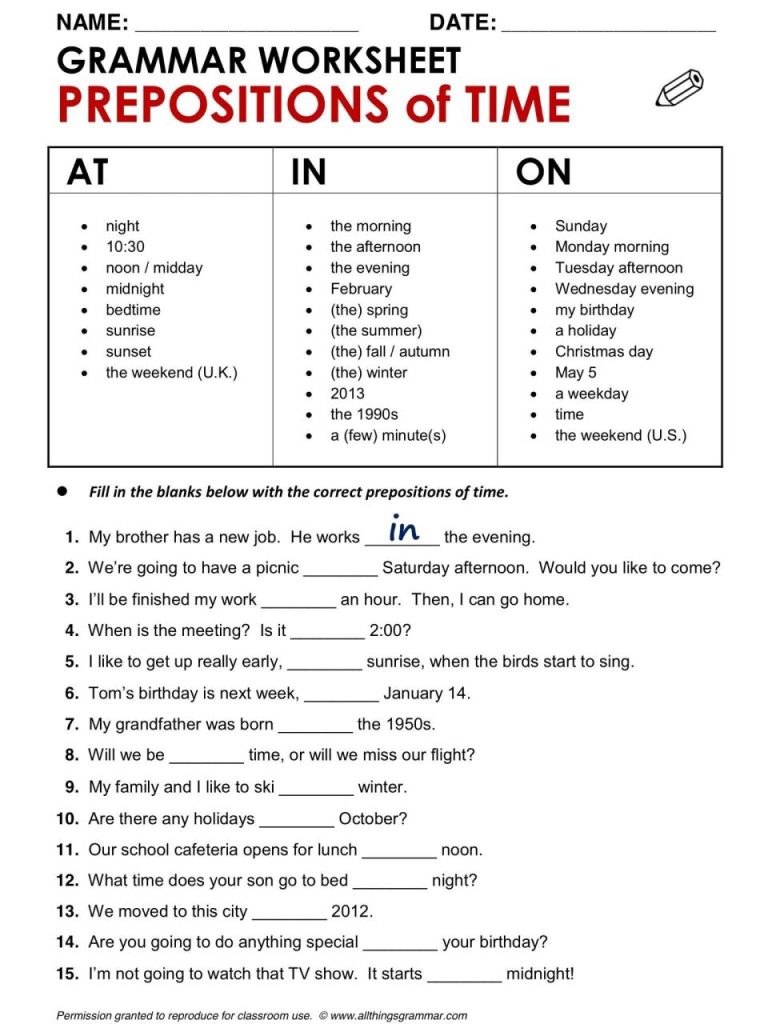 5th Grade English Worksheets