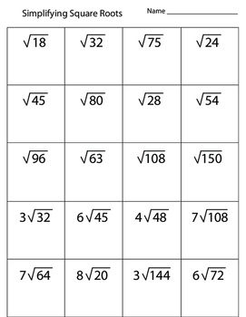 Square Root Worksheets Grade 7