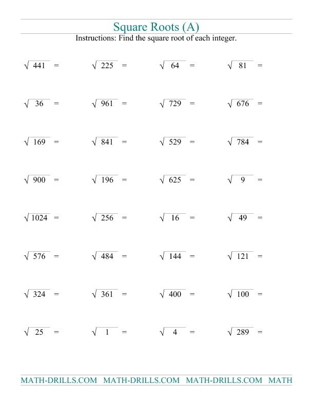 Square Root Worksheets For 8th Grade