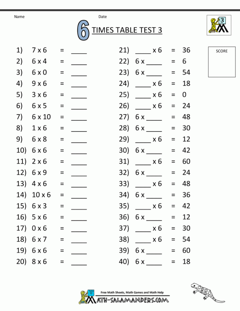 Mixed Times Tables Worksheets Year 6