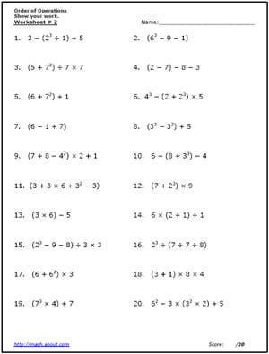 Pemdas Worksheets 8th Grade