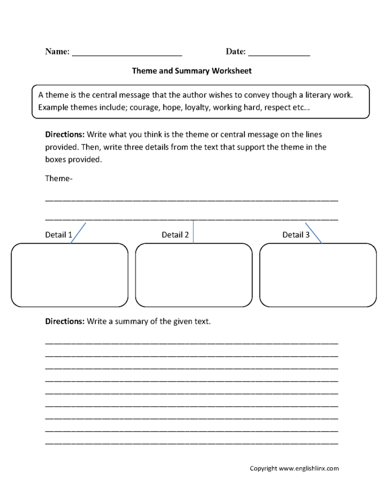 Theme Worksheets 5th Grade