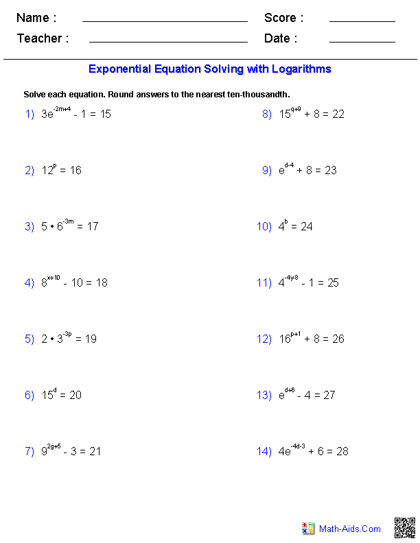 Algebra 2 Worksheets With Answers Pdf