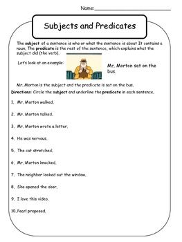 Subject Predicate Worksheet 1st Grade