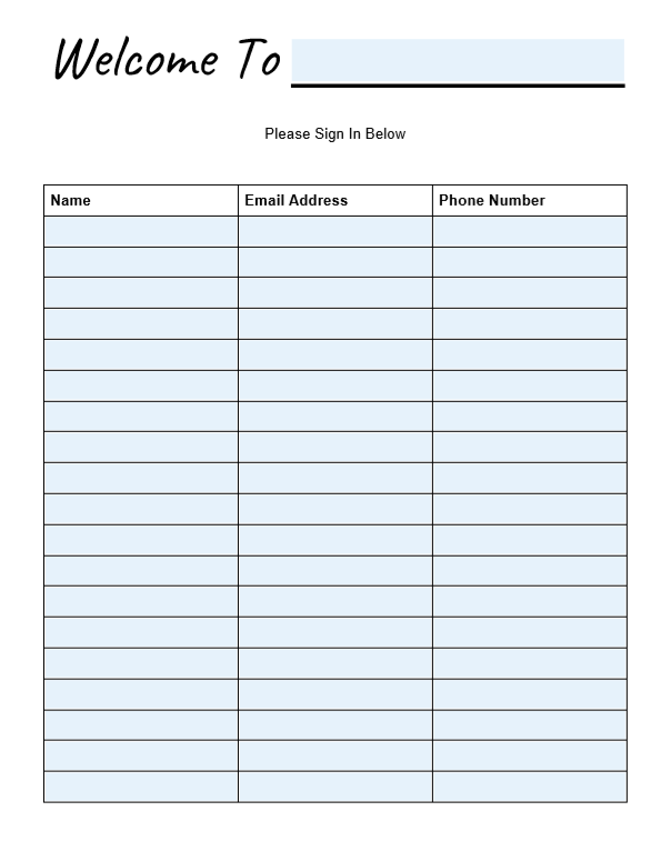 Printable Sign In Sheet For Open House