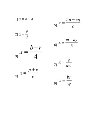 Literal Equations Worksheet 1 Answer Key