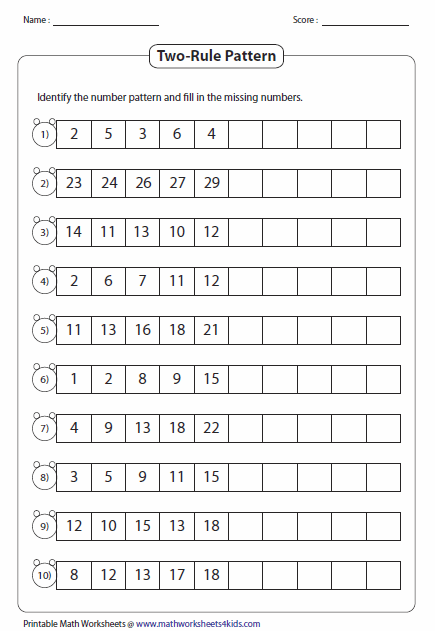 Number Patterns Worksheets Grade 2