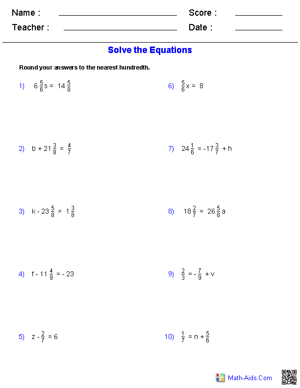 Linear Equations Worksheet 8th Grade