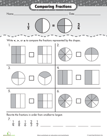 Comparing Fractions Worksheet