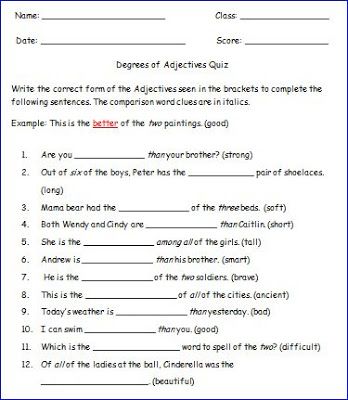 Degree Of Comparison Worksheet For Class 4