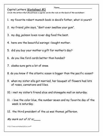 Capitalization And Punctuation Worksheets 7th Grade